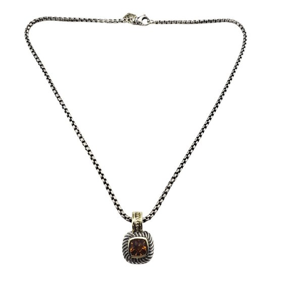 David Yurman Sterling Silver and 14 Karat Yellow Gold Citrine Pendant Necklace - Picture 2 of 8